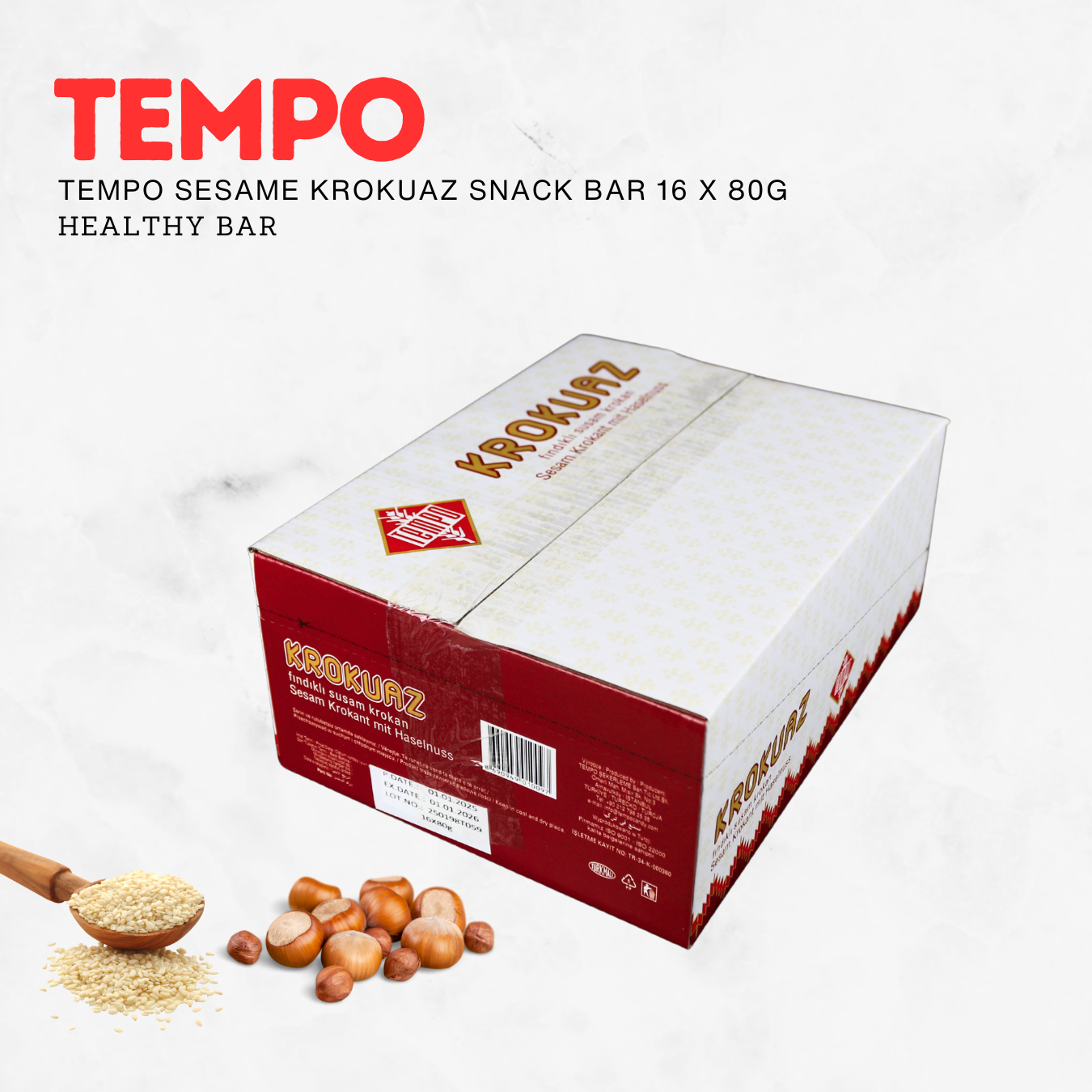 TEMPO Sesame Cracker 80Gr Healthy bar | Natural Sesame Snack Gluten free imported from Turkey