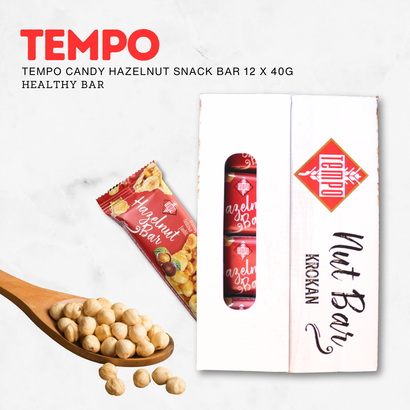 TEMPO CANDY Hazelnut Snack Bar 40g - Healthy bar - Gluten free import from Turkey