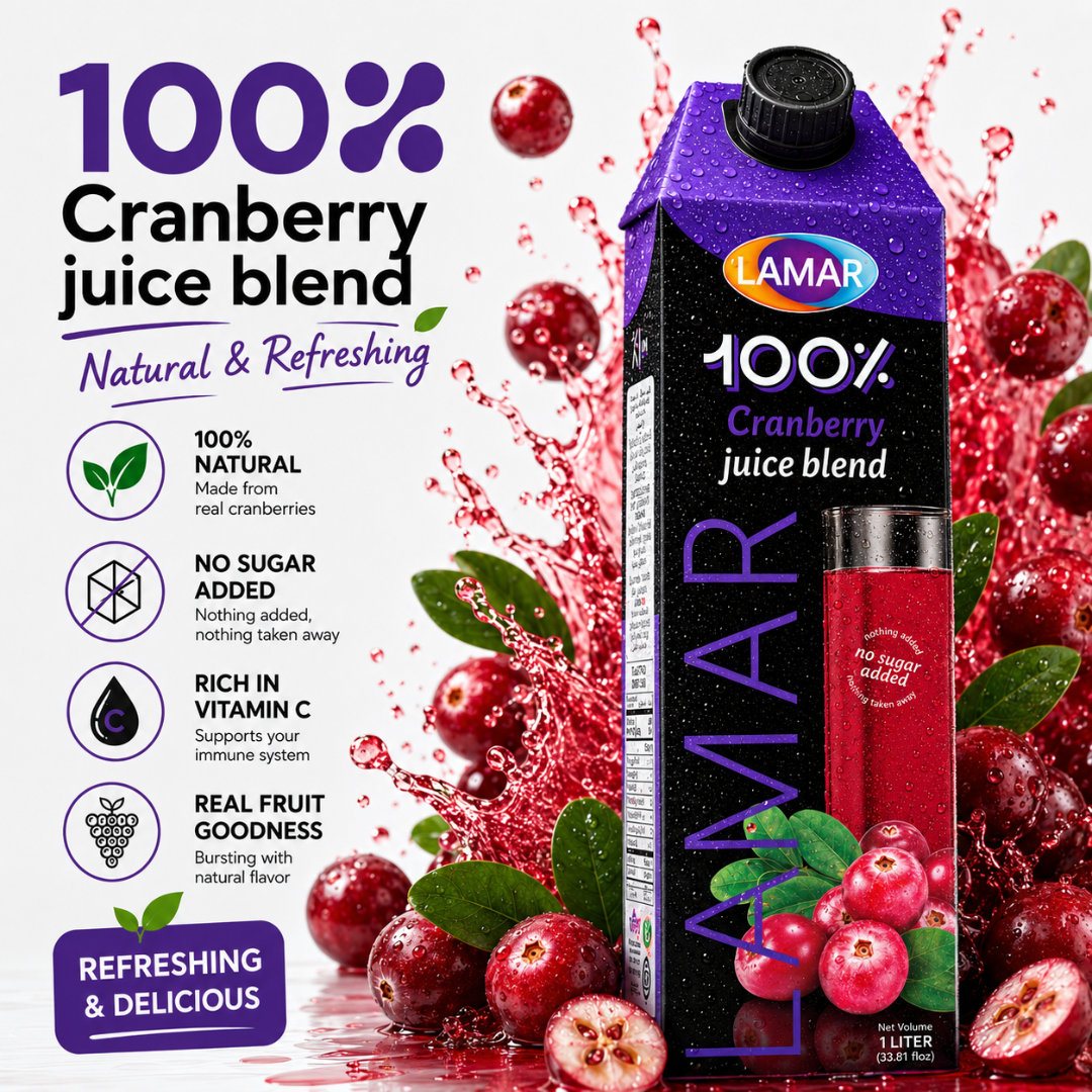 LAMAR [CRANBERRY JUICE 1L] 100% NATURAL IMPORTED FROM EGYPT - NO ADDED SUGAR, NO PRESERVATIVES