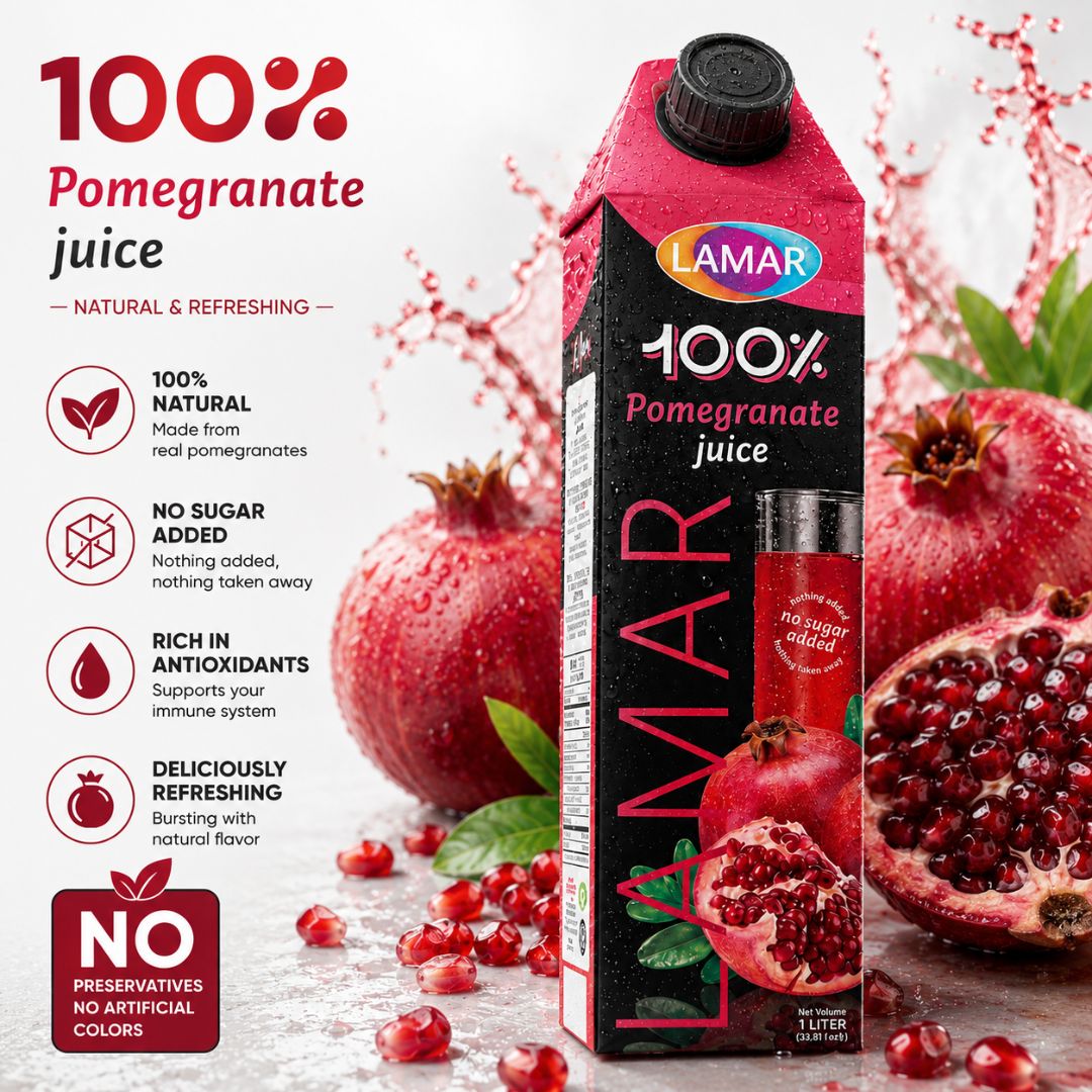 LAMAR [POMEGRANATE JUICE 1L] 100% NATURAL IMPORTED FROM EGYPT - NO ADDED SUGAR, NO PRESERVATIVES