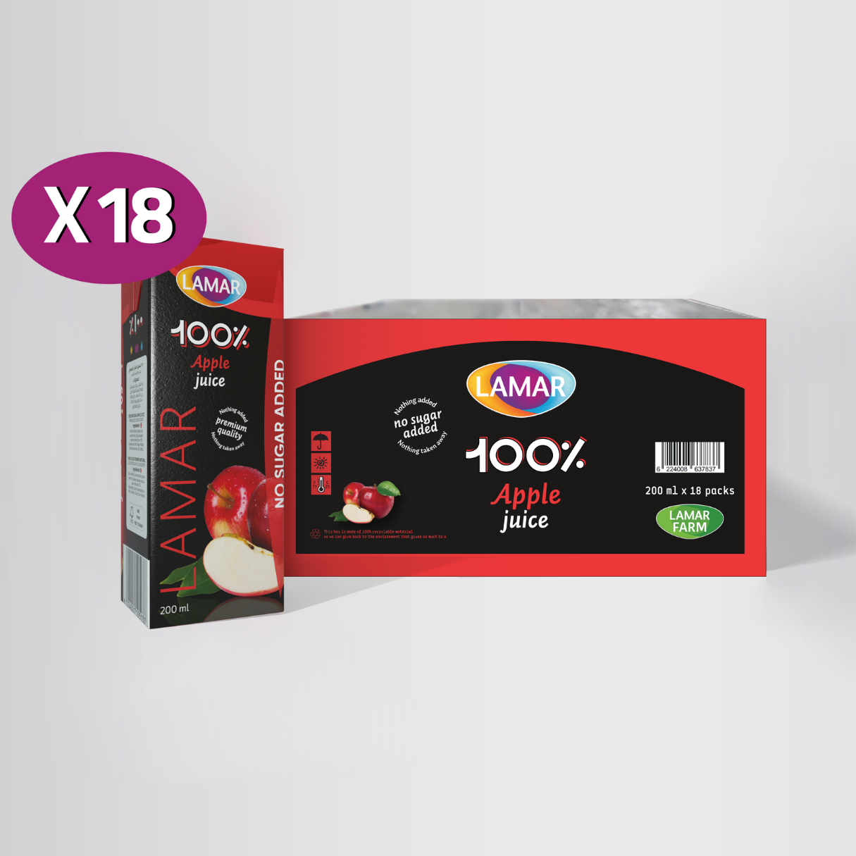 LAMAR Juice 100% Natural & Premium Drink [ 200ml X 18 pcs ] No Preservatives imported from Egypt