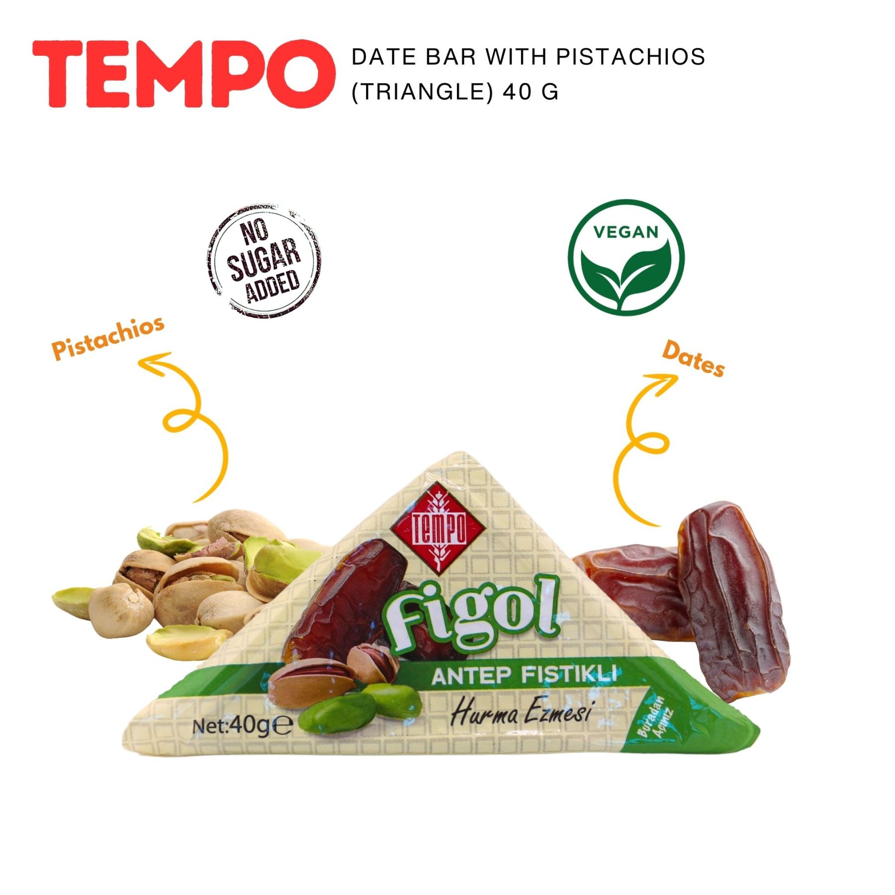 Tempo Fig Bar with Date & Pistachios [ Triangle ] (40g) x 12 x 18