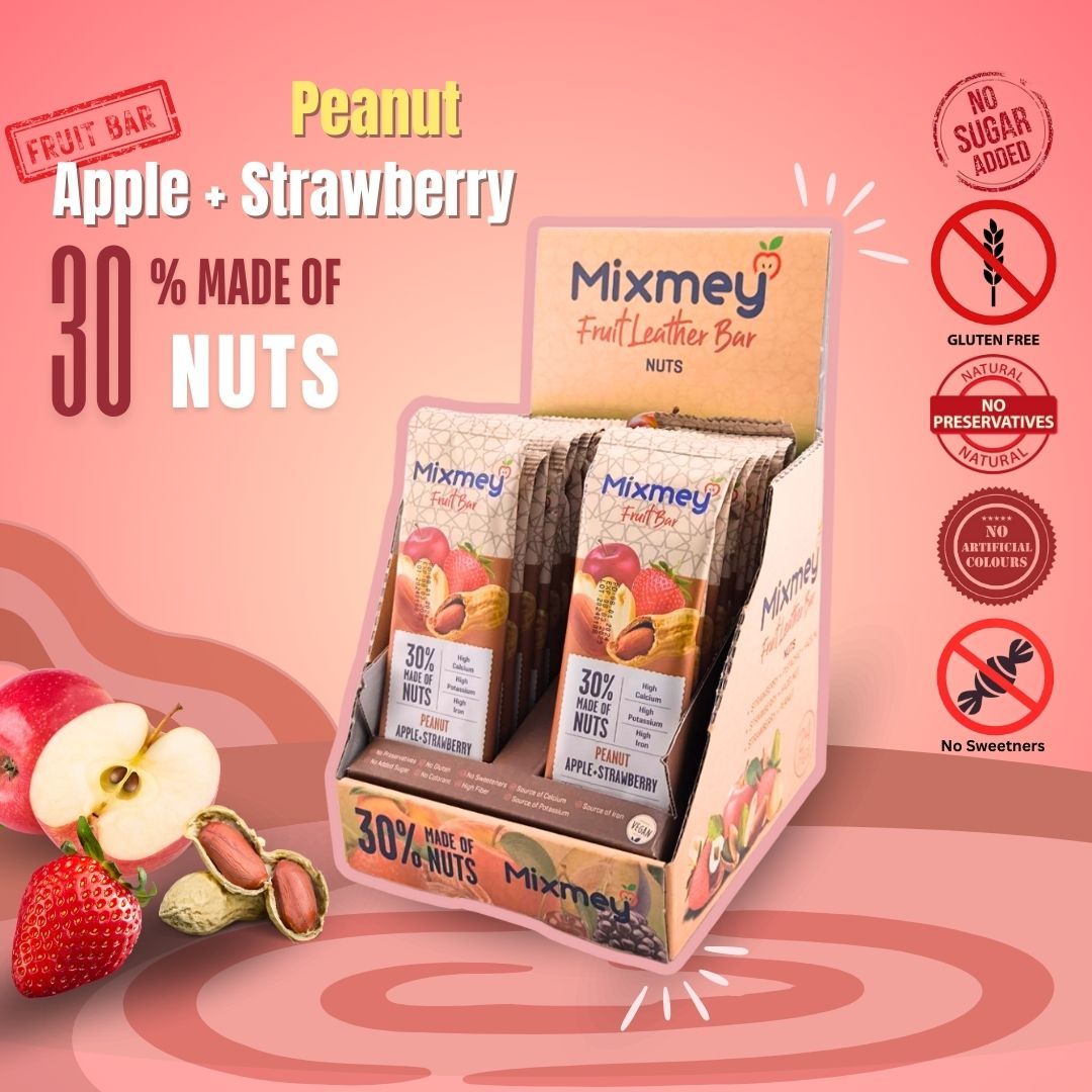MIXMEY Peanut + Apple + Strawberry Fruit Bar 25 g x 24 x 12