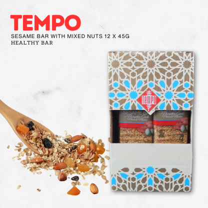 TEMPO SESAME Bar With Mixed Nuts 45g | Natural Sesame Snack Gluten free imported from Turkey
