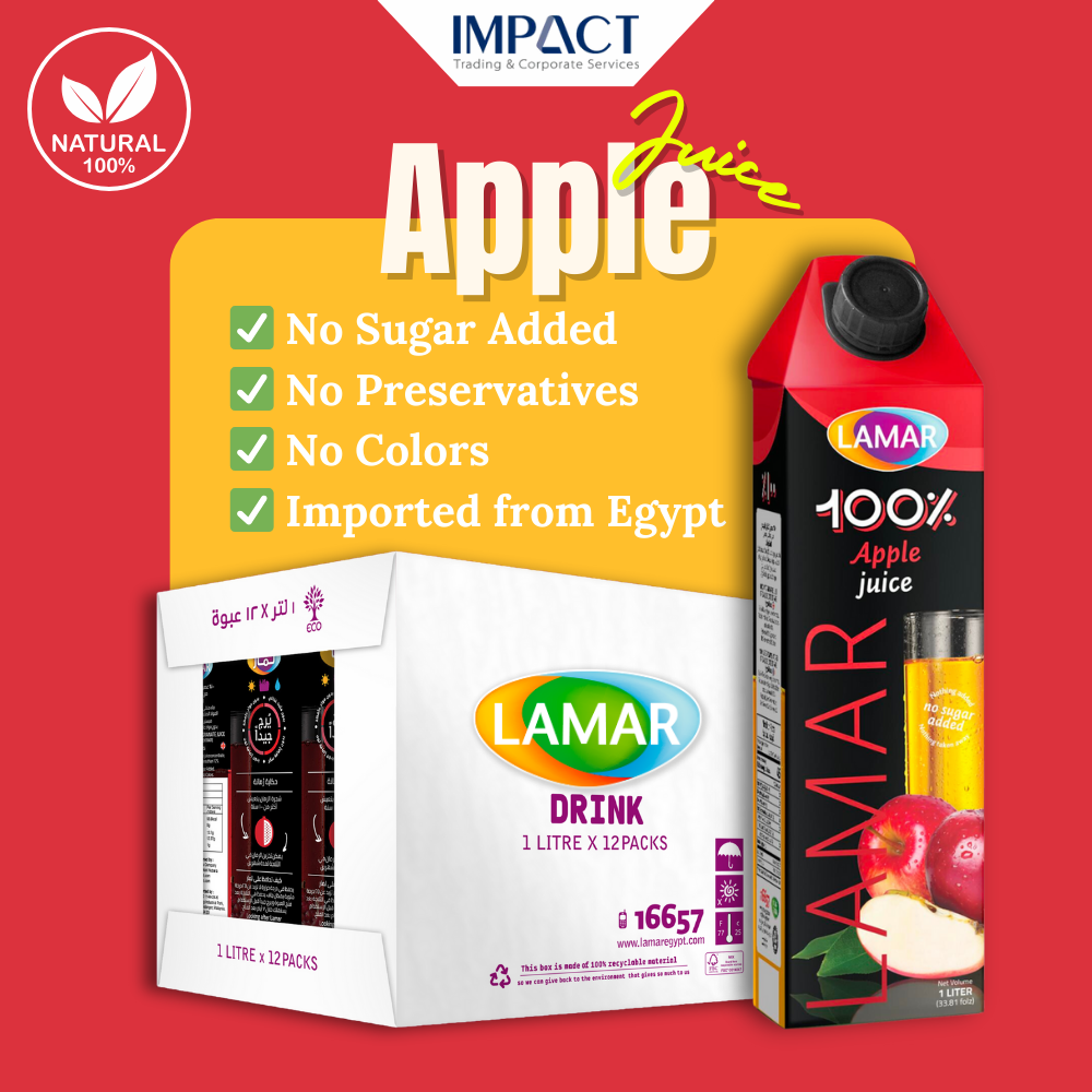 LAMAR Apple Juice [1L X 12 pcs] 100% Natural Imported From Egypt 100% Jus Buah Epal [1L X 12 pcs] Import dari Egypt