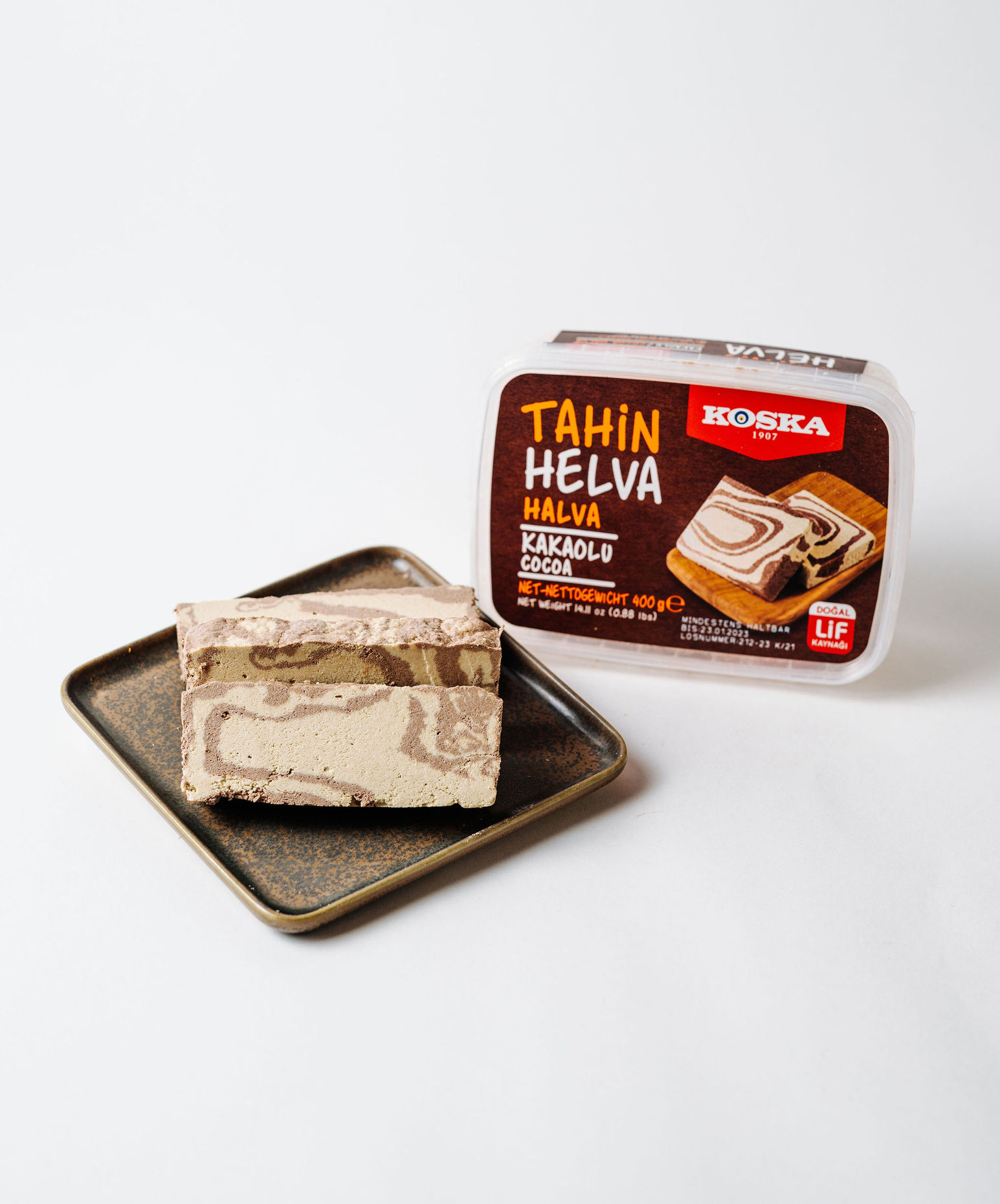 KOSKA TAHINI HALVA WITH CACAO [ 350g x 12 ] Sesame Paste-With Vanilla Flavour - Imported From Turkey