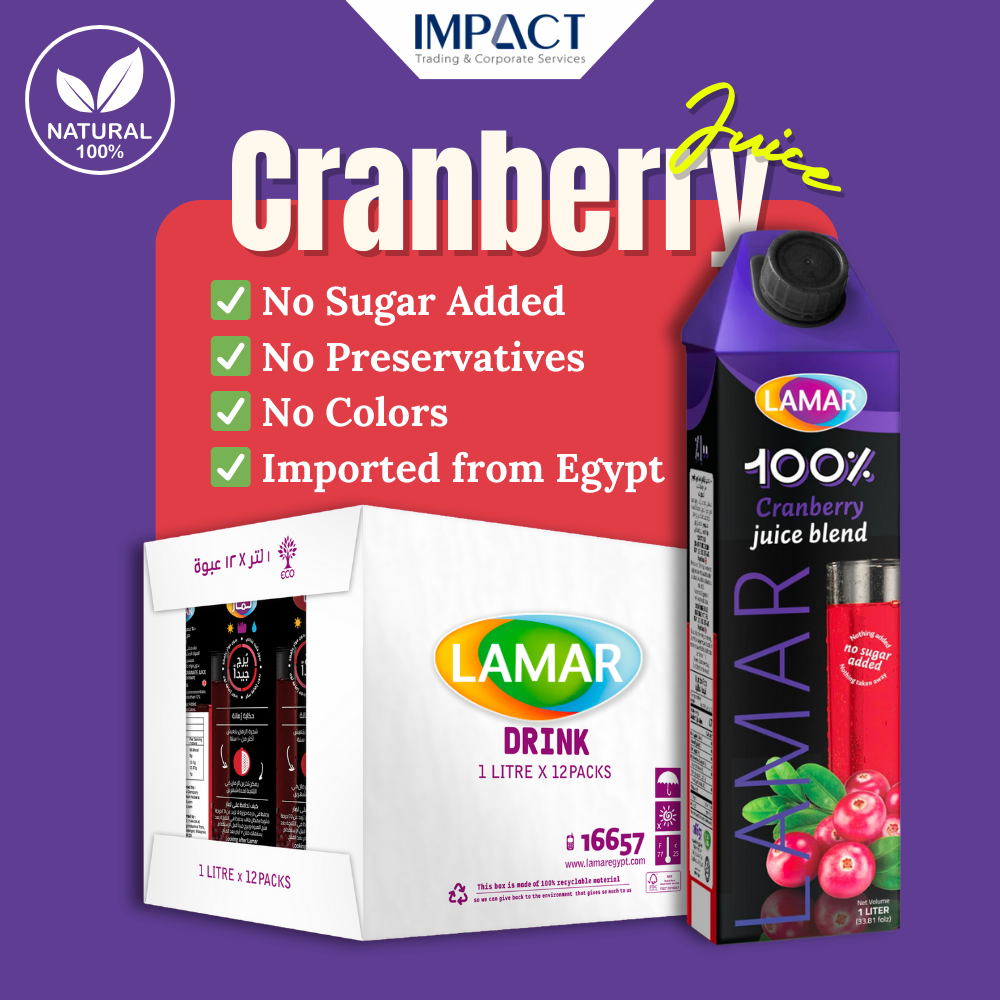 LAMAR Cranberry Juice [1L X 12pcs] 100% Natural Imported From Egypt 100% Jus Buah Kranberi 1L Import dari Egypt