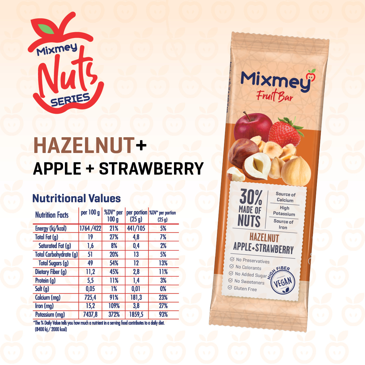 MIXMEY Hazelnut + Apple + Strawberry Fruit Bar