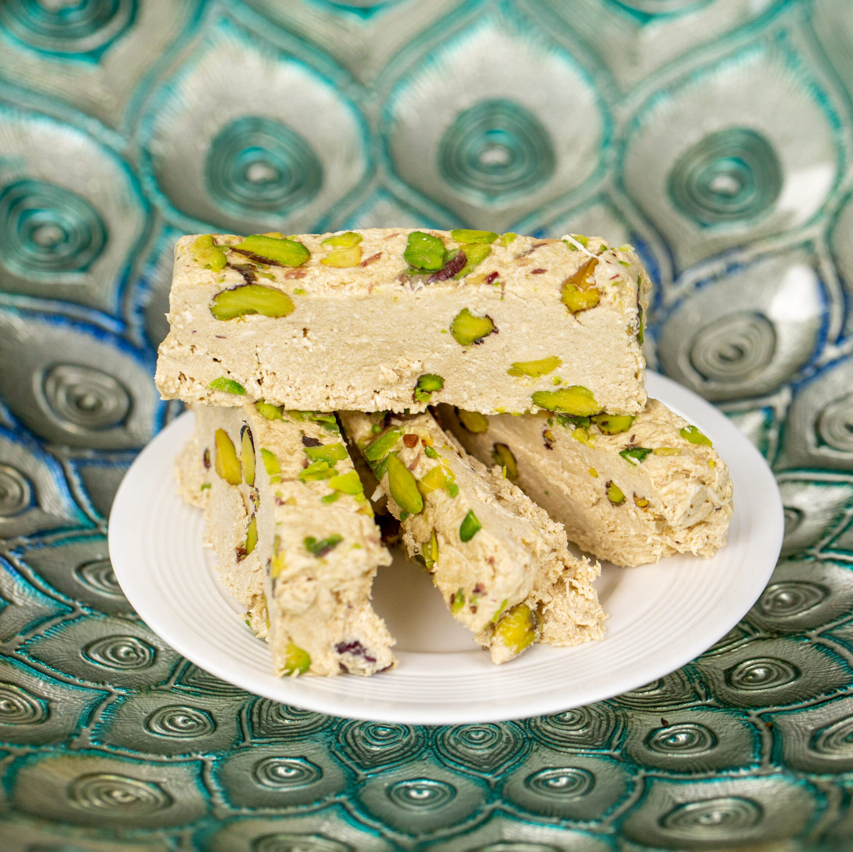 KOSKA TAHINI HALVA DIABETIC WITH PISTACHIO WITHOUT SUGAR [350g x 12] Sesame Paste - Imported From Turkey