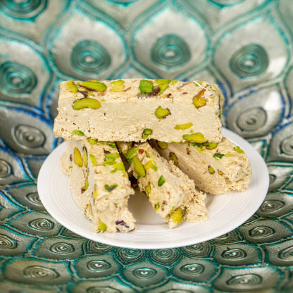 KOSKA TAHINI HALVA DIABETIC WITH PISTACHIO WITHOUT SUGAR [350g x 12] Sesame Paste - Imported From Turkey