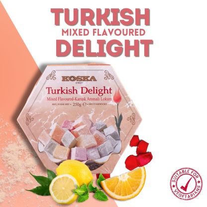 KOSKA TURKISH DELIGHT (Lokum) MIXED Flavoured - Giftable Snacks [ 250g x 12 ] - Imported From Turkey