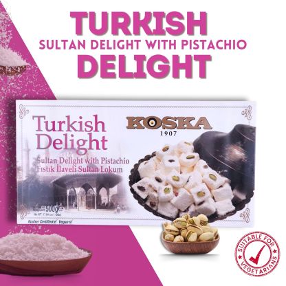 KOSKA TURKISH DELIGHT (Lokum) SULTAN WITH PISTACHIO - Giftable Snacks [500g x 12] - Imported From Turkey