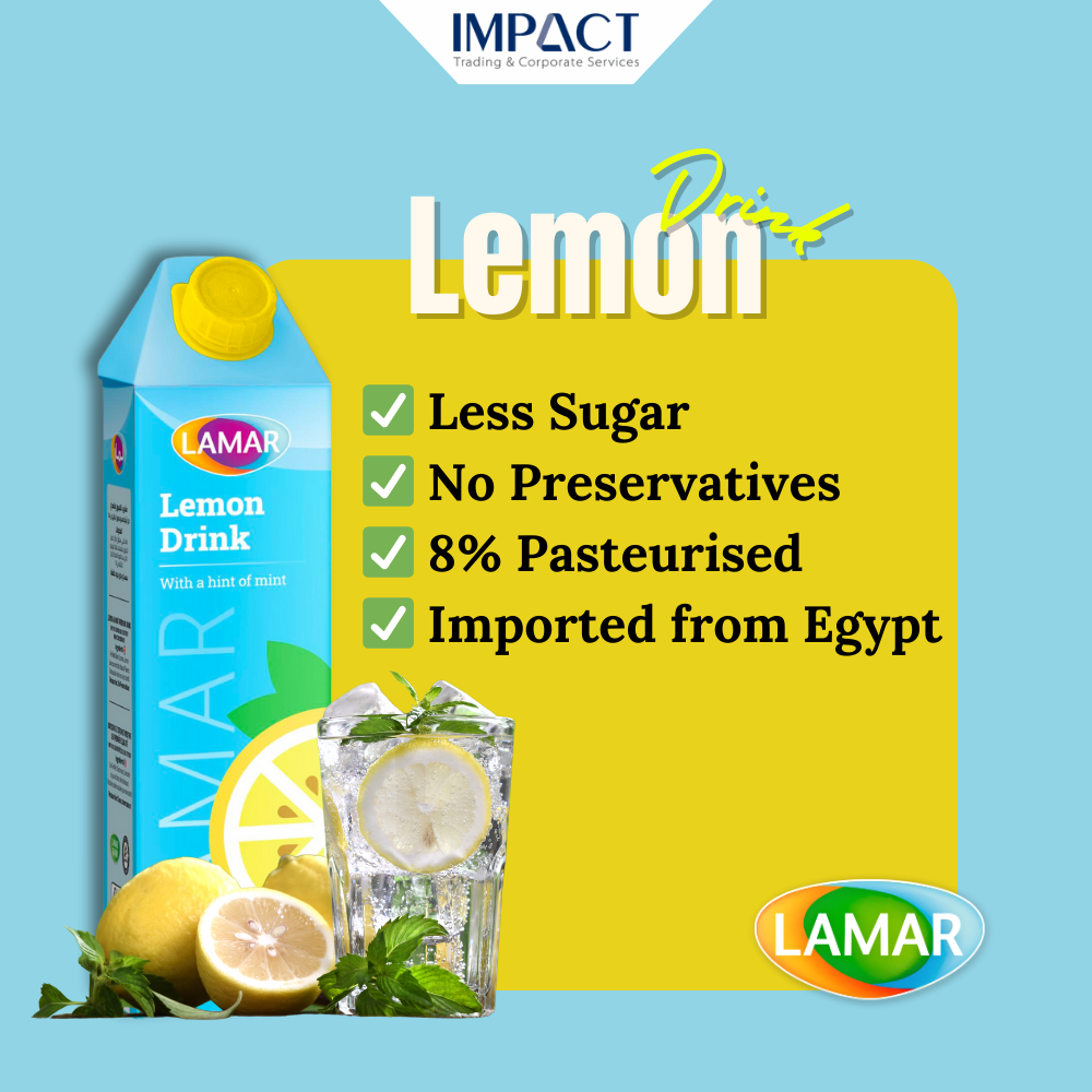 LAMAR Lemon Drink [1L X 12pcs] Less Sugar No Preservatives Imported From Egypt