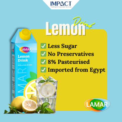 LAMAR Lemon Drink [1L X 12pcs] Less Sugar No Preservatives Imported From Egypt