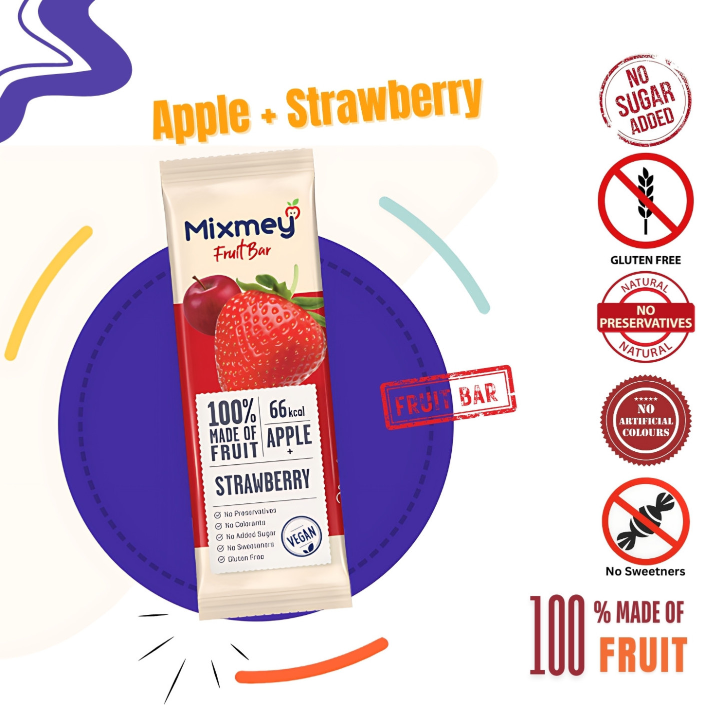 MIXMEY Apple + Strawberry Fruit Bar 20 g x 24-Impact TCS
