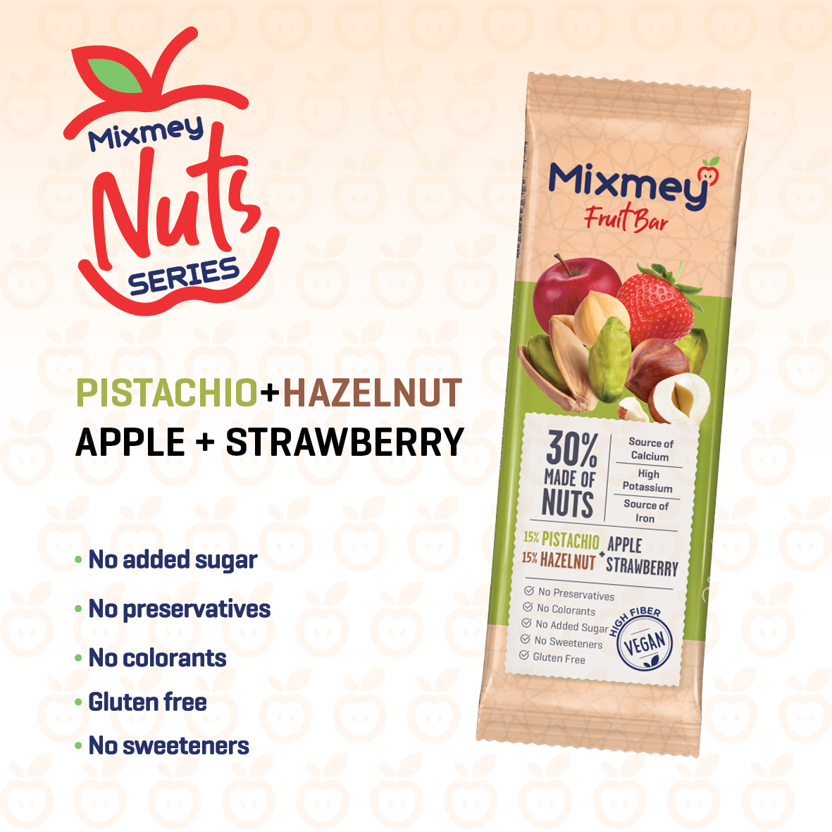 MIXMEY Pistachio + Hazelnut + Apple + Strawberry Fruit Bar 25 g x 24 x 12