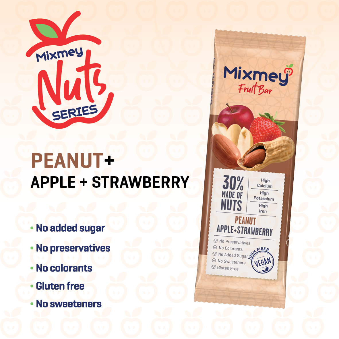MIXMEY Peanut + Apple + Strawberry Fruit Bar 25 g x 24 x 12