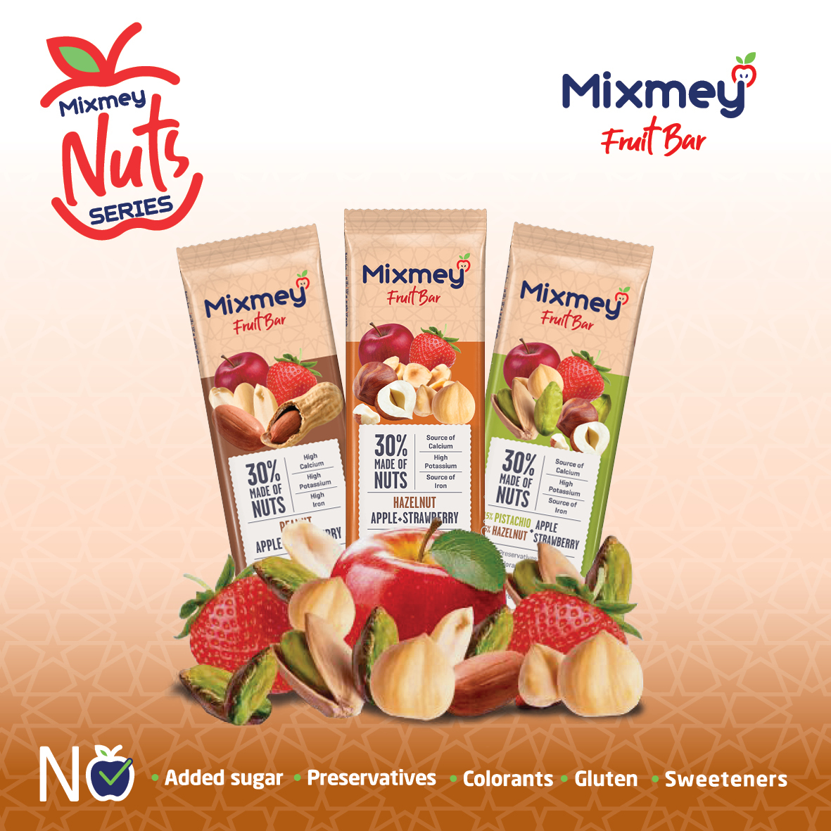 MIXMEY Peanut + Apple + Strawberry Fruit Bar 25 g x 24 x 12