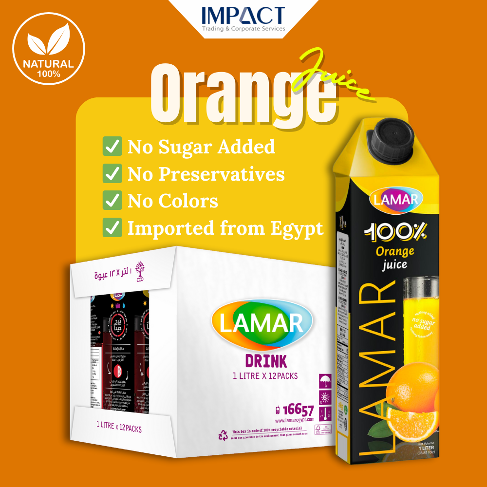 LAMAR Orange Juice [ 1L X 12pcs ] 100% Natural Imported From Egypt 100% Jus Buah Oren 1L Import dari Egypt