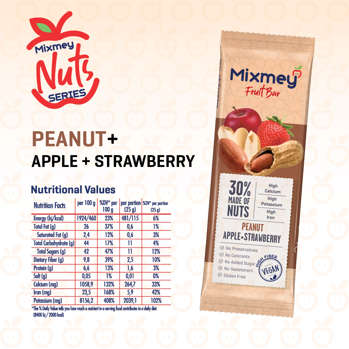 MIXMEY Peanut + Apple + Strawberry Fruit Bar