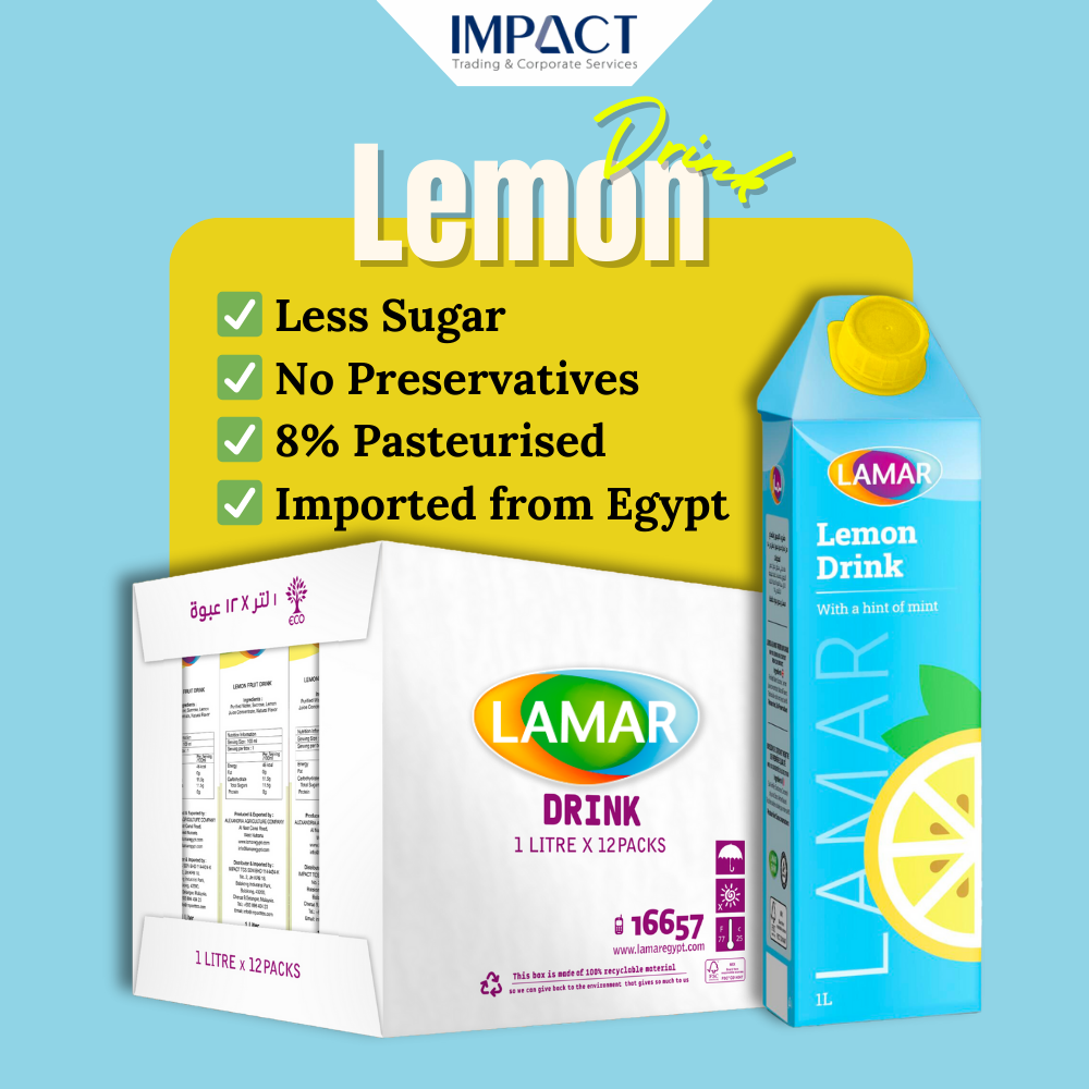 LAMAR Lemon Drink [1L X 12pcs] Less Sugar No Preservatives Imported From Egypt
