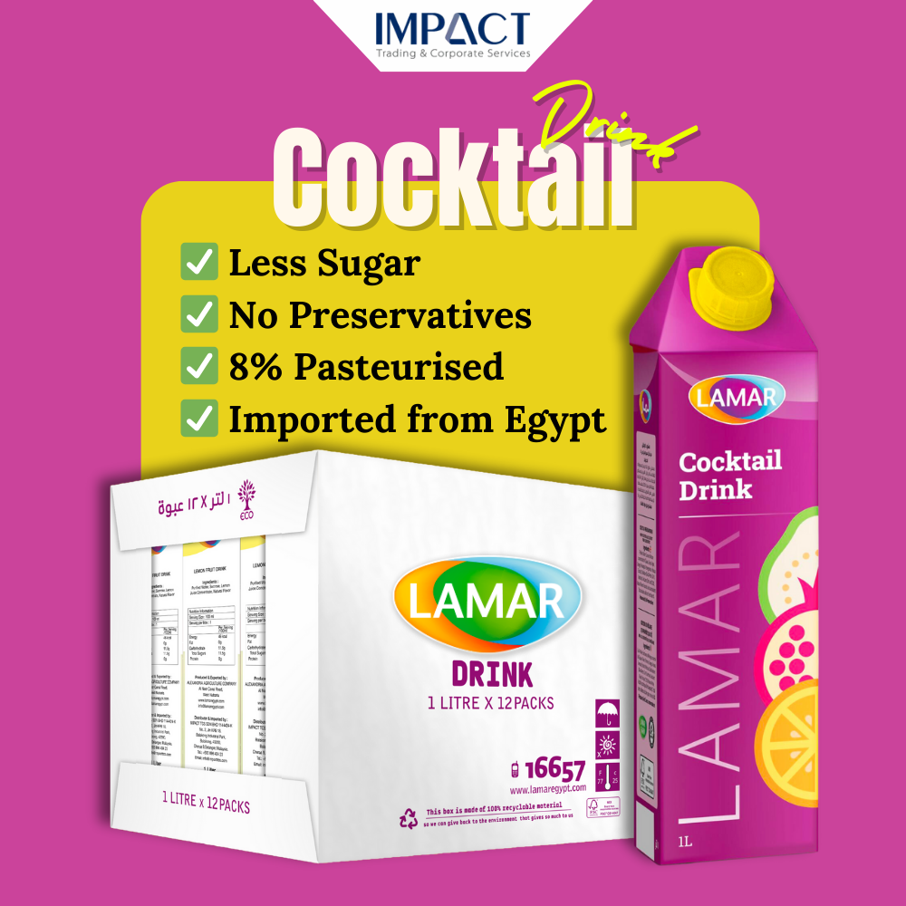 LAMAR Cocktail Drink [1L X 12pcs] Less Sugar No Preservatives Imported From Egypt