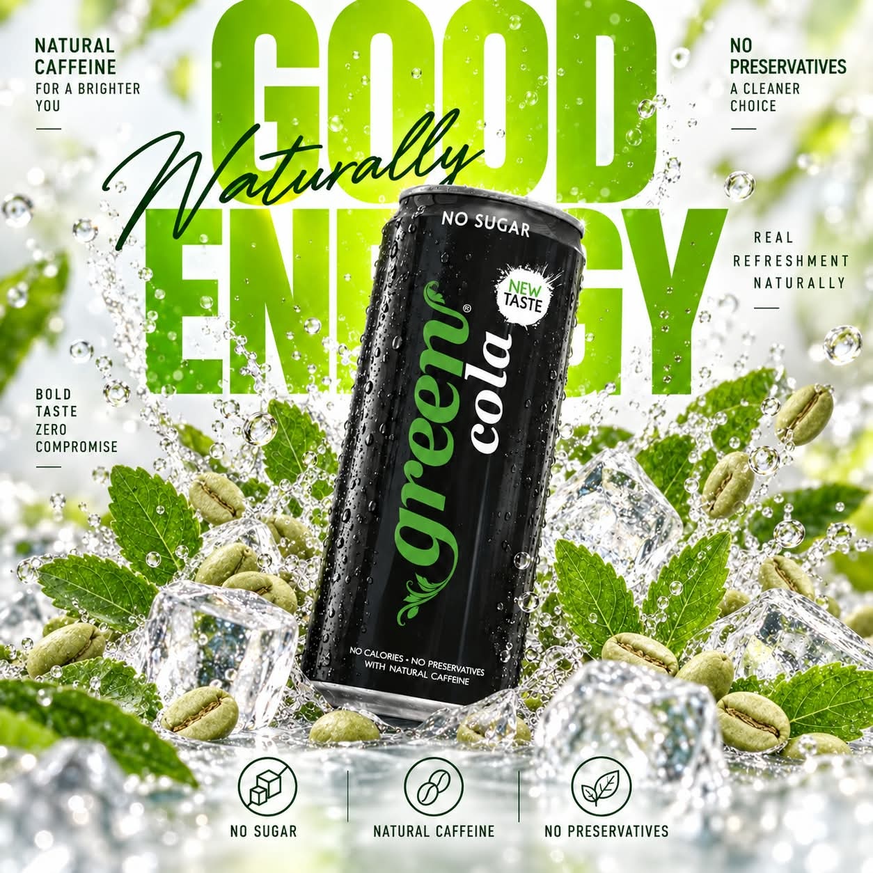 GREEN COLA 330ML REFRESHING CARBONATED DRINK - STEVIA AS SWEETENER, NO SUGAR ADDED