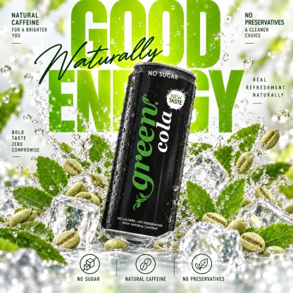 GREEN COLA 330ML REFRESHING CARBONATED DRINK - STEVIA AS SWEETENER, NO SUGAR ADDED