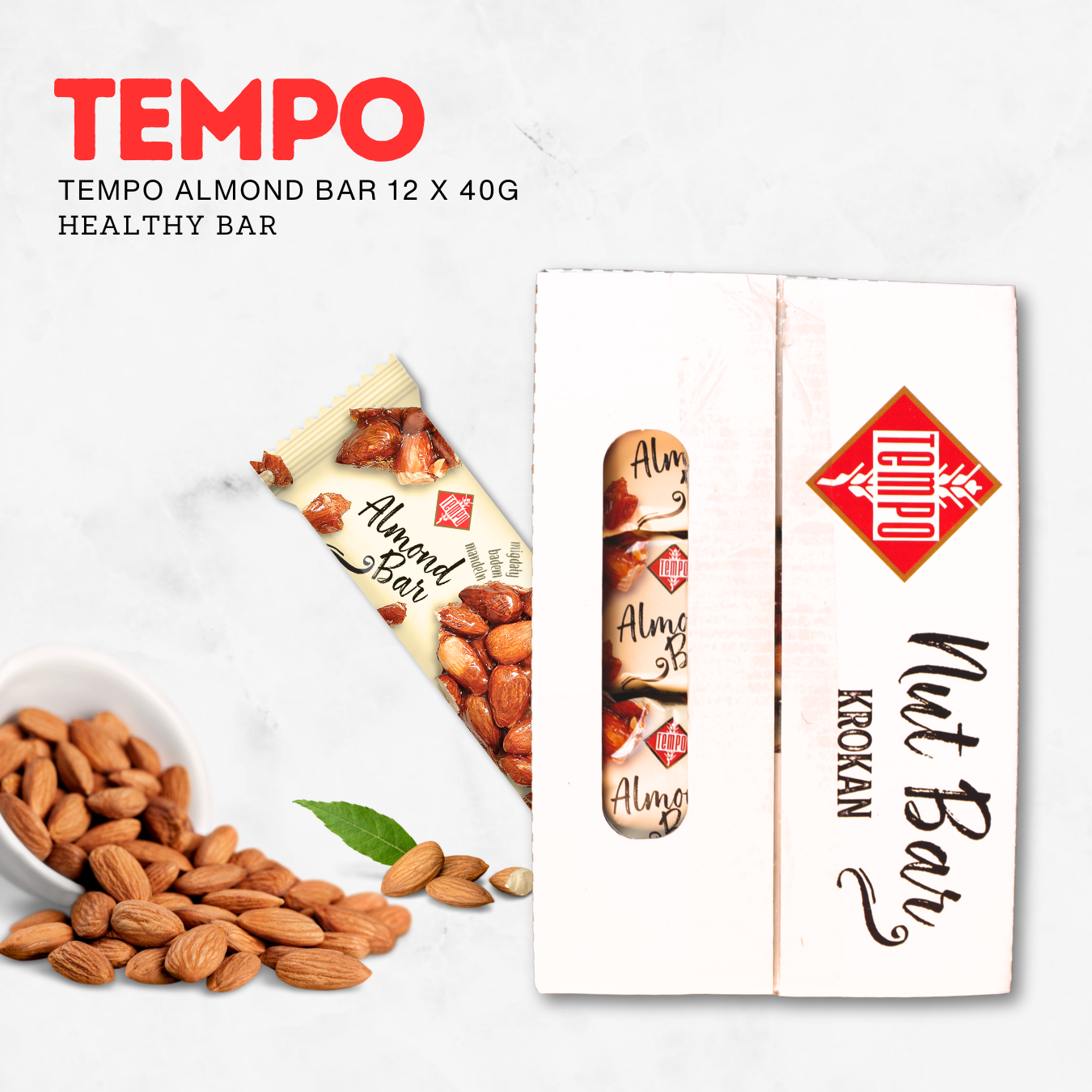 TEMPO CANDY ALMOND Bar 40g - Healthy bar Snacks - Gluten  free import from Turkey