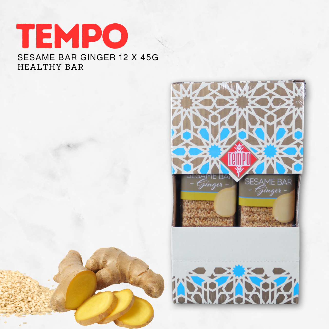TEMPO SESAME Bar With Ginger 45g Healthy bar | Natural Sesame Snack Gluten free imported from Turkey