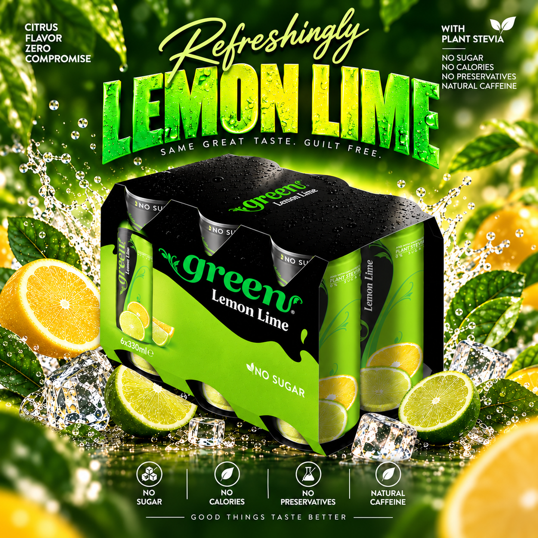 GREEN LEMON LIME 330ML REFRESHING CARBONATED DRINK - STEVIA AS SWEETENER, NO ADDED SUGAR
