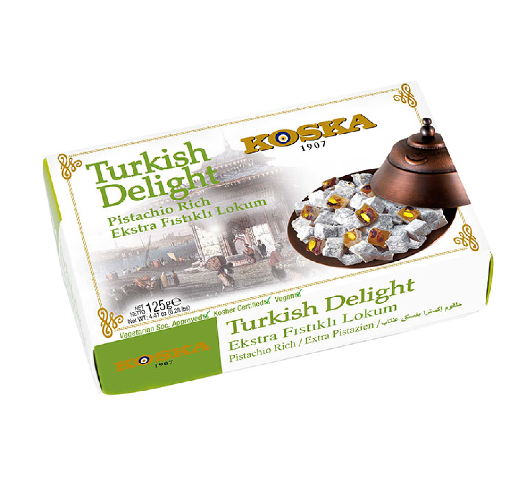KOSKA Turkish Delight With Extra Pistachio 125 g x 24