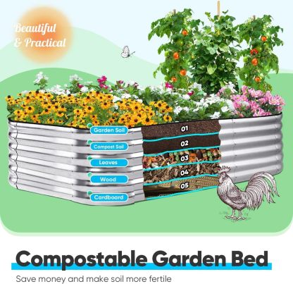 NS JULIET 24“ Tall 8x4x1.5ft Metal Raised Garden Bed for Vegetables Flowers