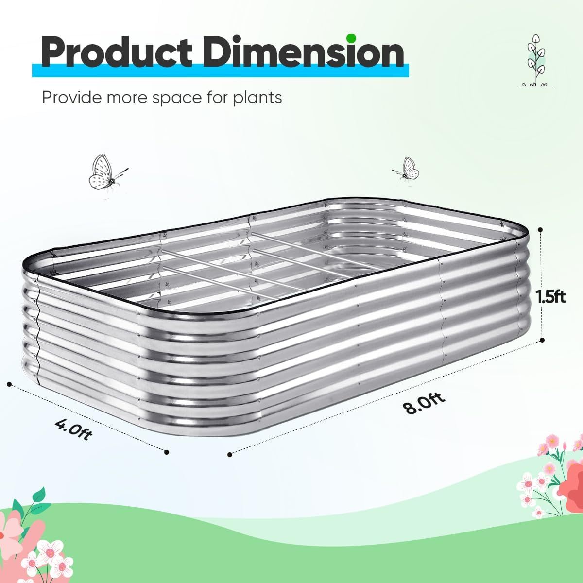 NS JULIET 24“ Tall 8x4x1.5ft Metal Raised Garden Bed for Vegetables Flowers