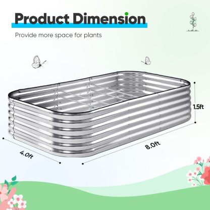 NS JULIET 24“ Tall 8x4x1.5ft Metal Raised Garden Bed for Vegetables Flowers