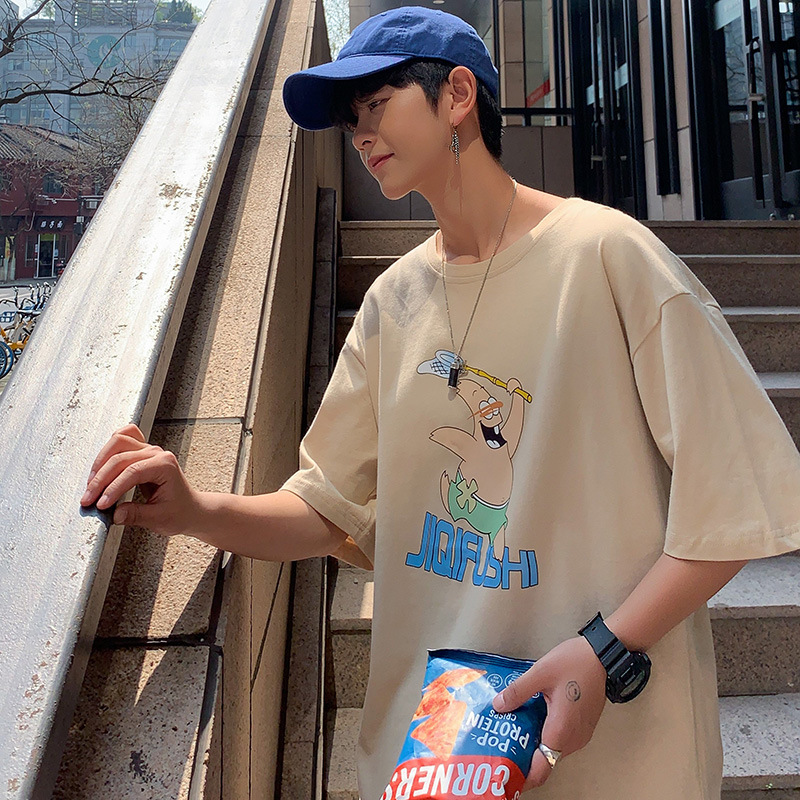 夏季港风短袖t恤男ins潮牌宽松2020休闲韩版潮流简约百搭潮五分袖