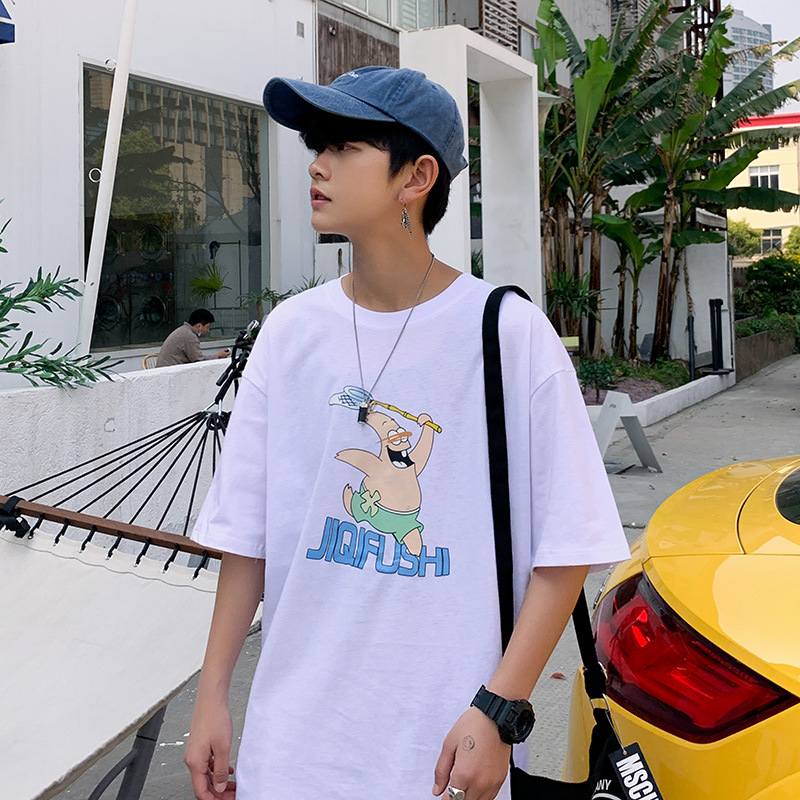 夏季港风短袖t恤男ins潮牌宽松2020休闲韩版潮流简约百搭潮五分袖