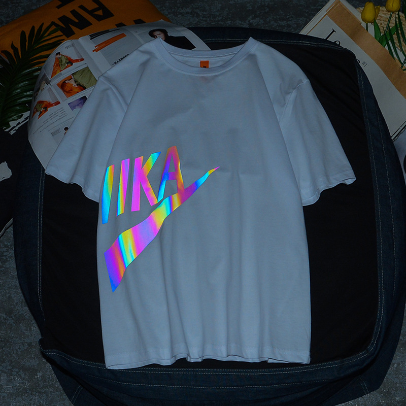 欧美潮牌3M反光短袖上衣男女潮流字母印花纯棉宽松T恤男 一件代发