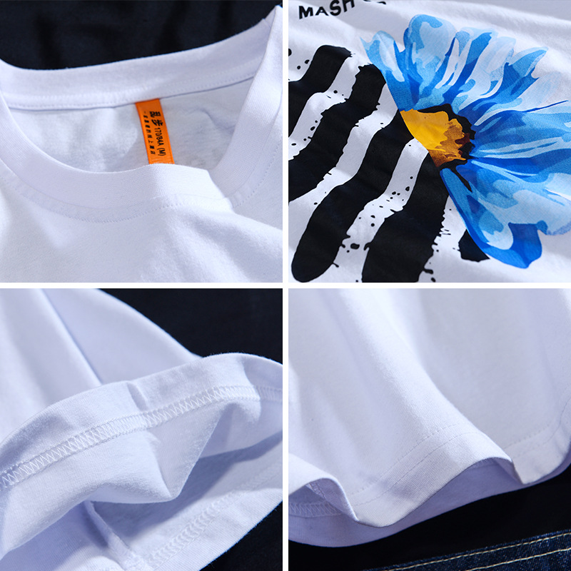 一件代发 夏季潮牌男装短袖宽松纯棉印花圆领港风个性T恤上衣男潮