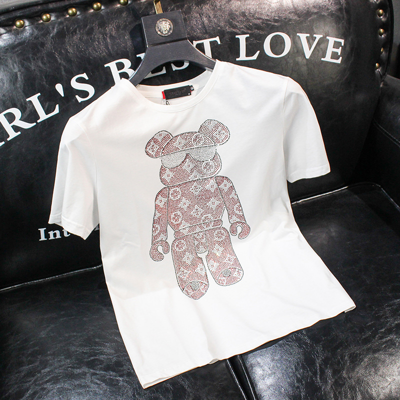 2021夏季新款 烫钻T恤男短袖潮牌潮流夏季衣服欧美帅气半袖体桖男