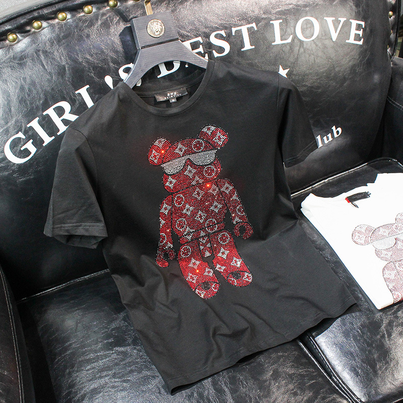 2021夏季新款 烫钻T恤男短袖潮牌潮流夏季衣服欧美帅气半袖体桖男