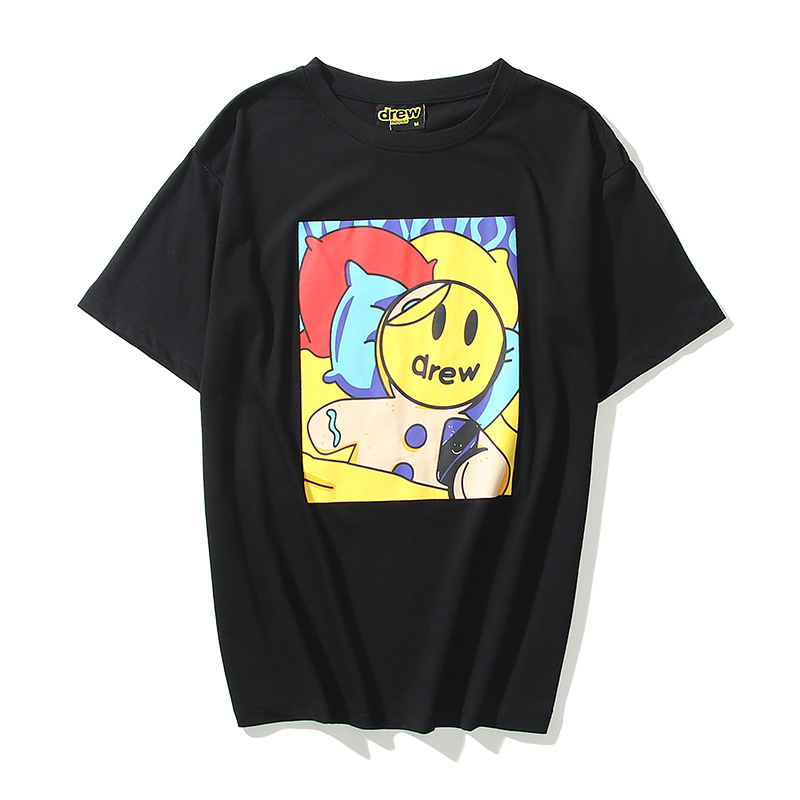 新款短袖笑脸比伯同款捂脸女孩姜饼人candy house男女高街风T恤潮