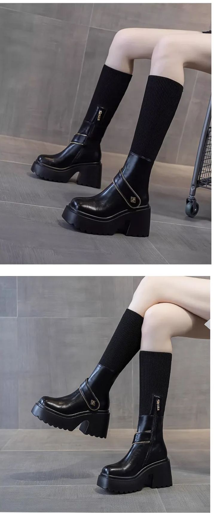 厚底ベルト付きバケットブーツ
