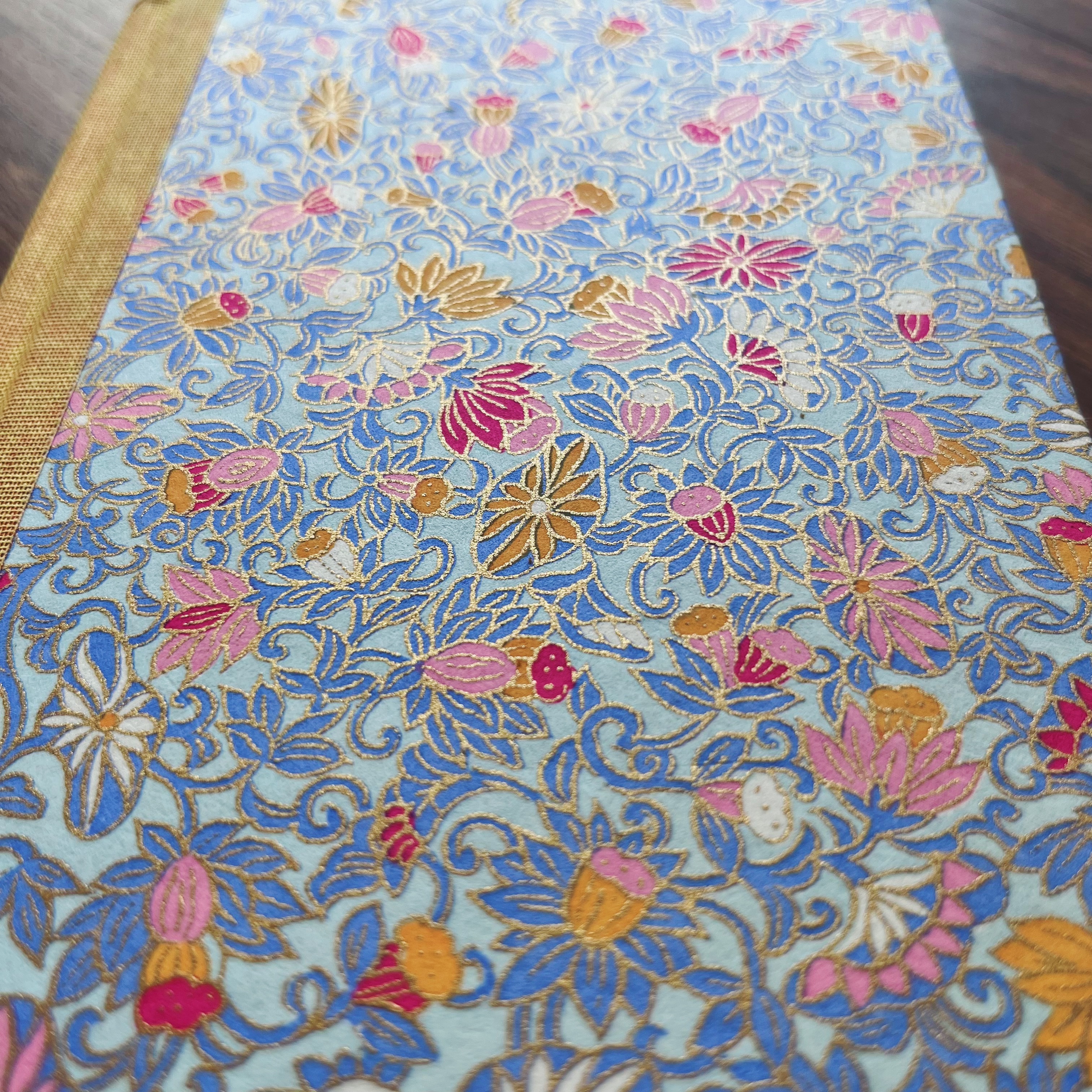 Small Lined Journal - Pink Yellow Petals / Blue