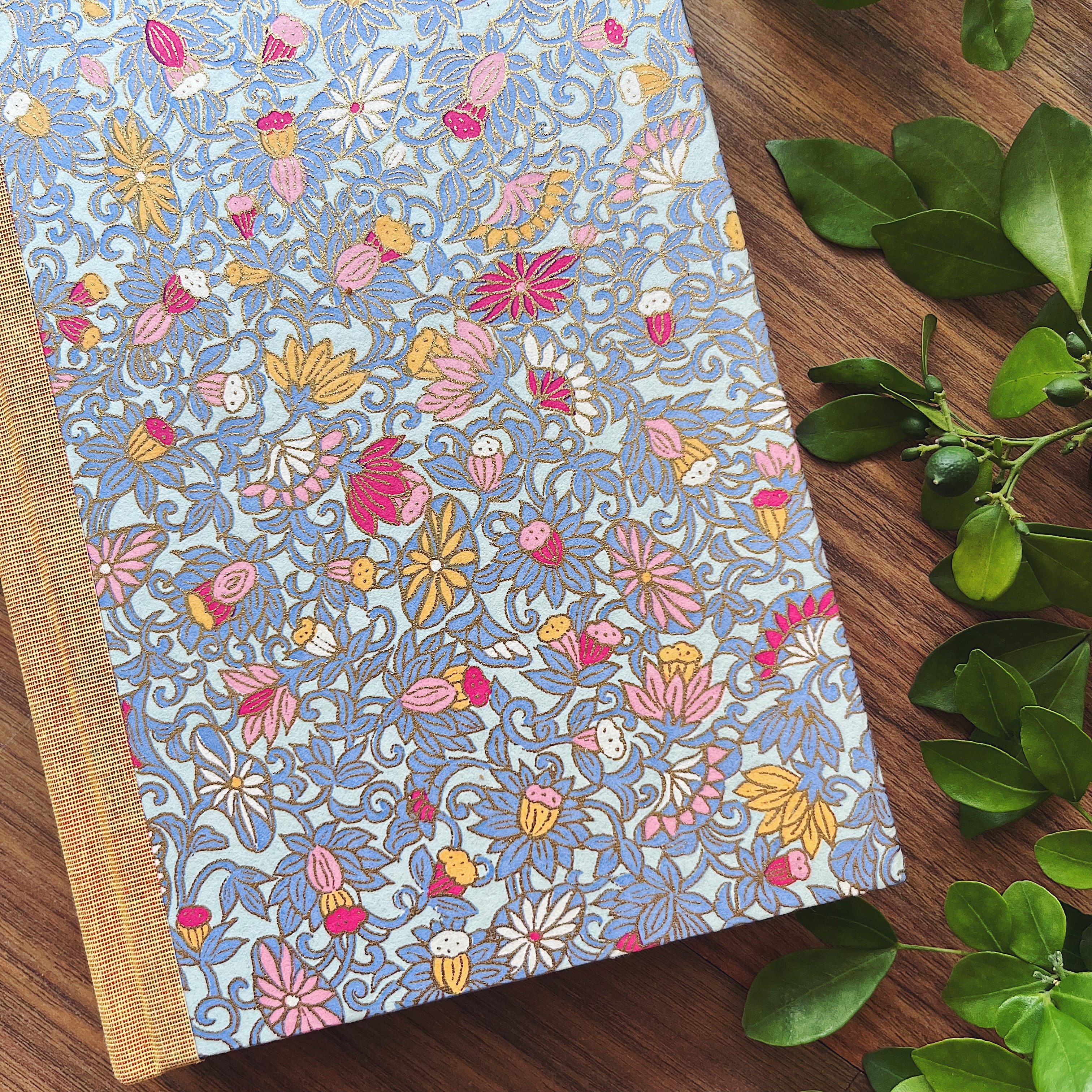 Small Lined Journal - Pink Yellow Petals / Blue