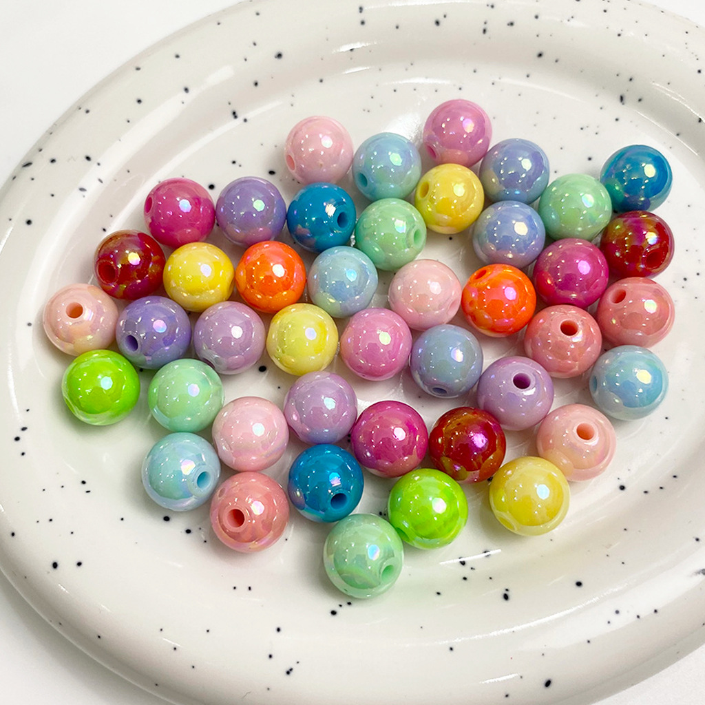 Factory direct Colored ab beads plated 8mm 10mm colorful bead pearl for Bracelet jewelry material