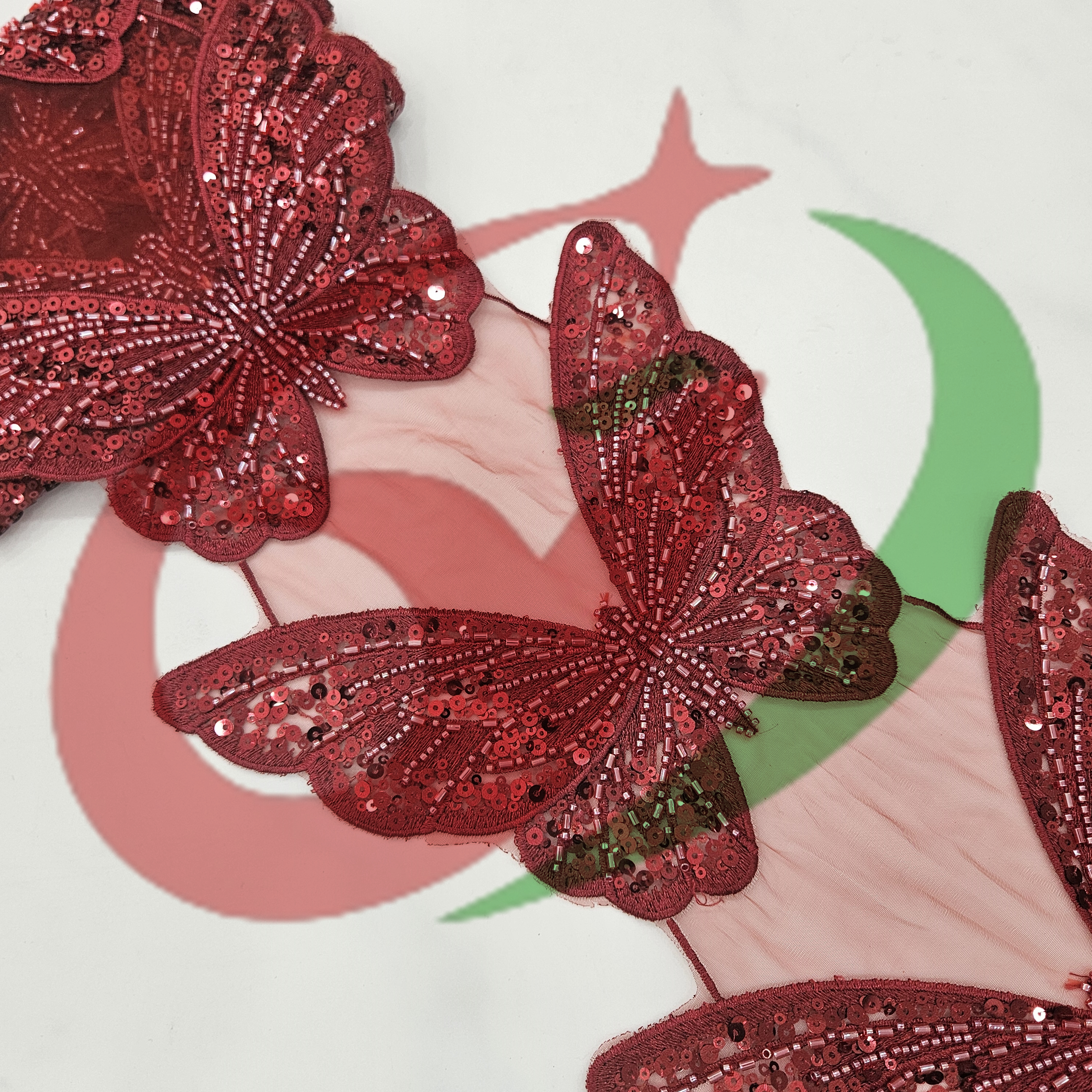 Butterfly glass bead mesh lace YS5168#