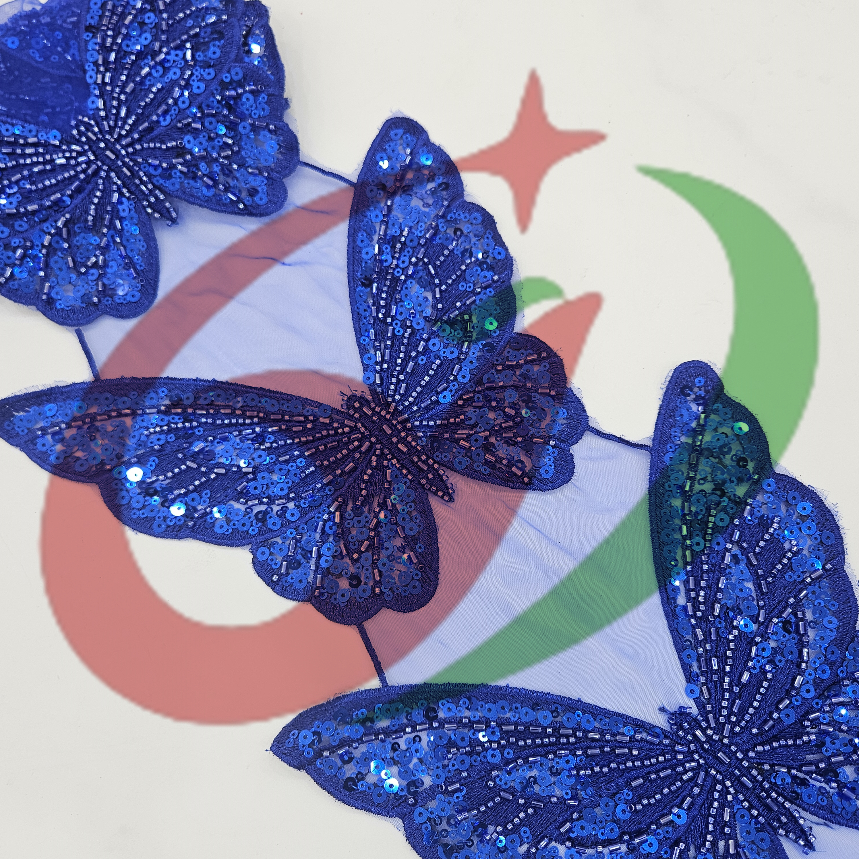 Butterfly glass bead mesh lace YS5168#-2