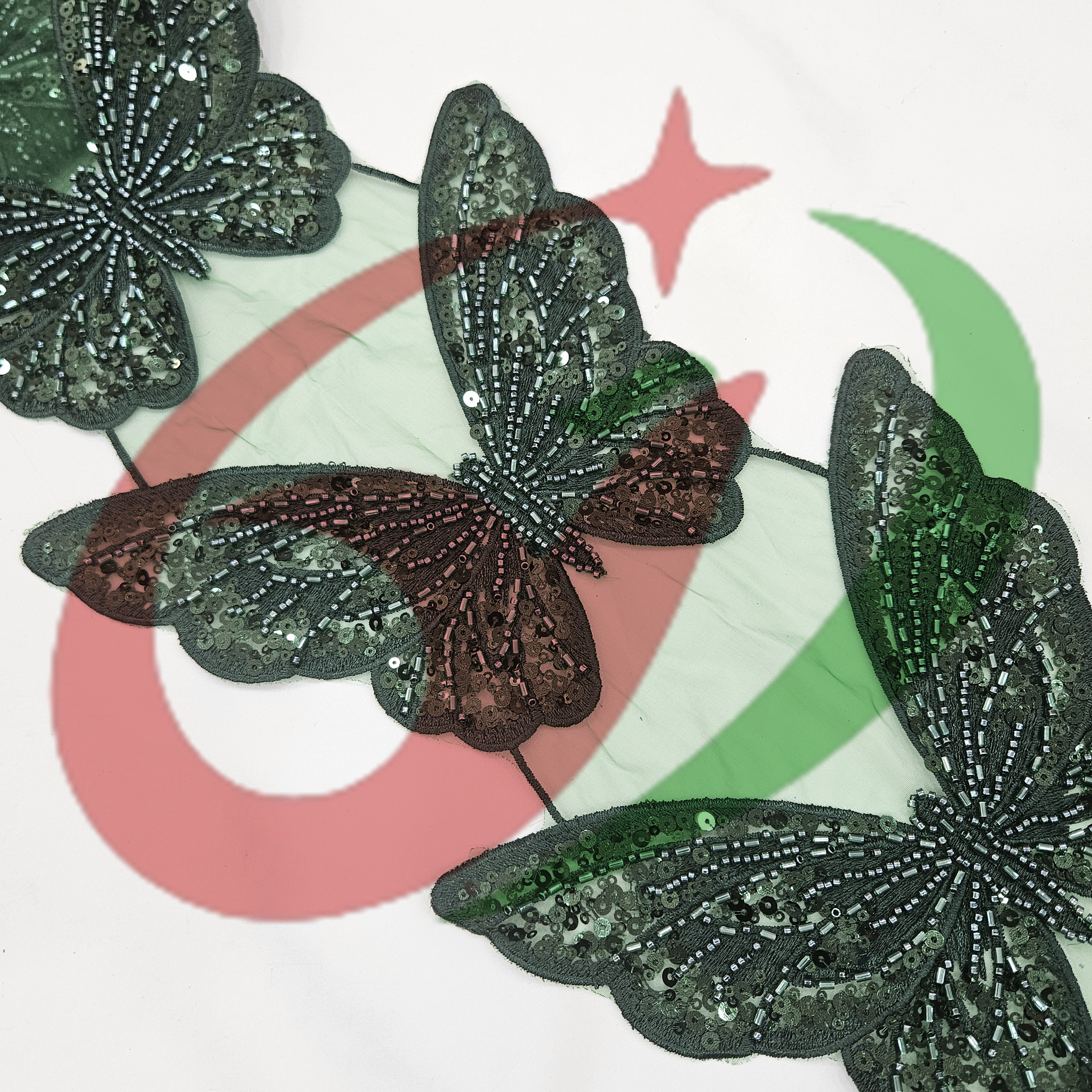 Butterfly glass bead mesh lace YS5168#-2