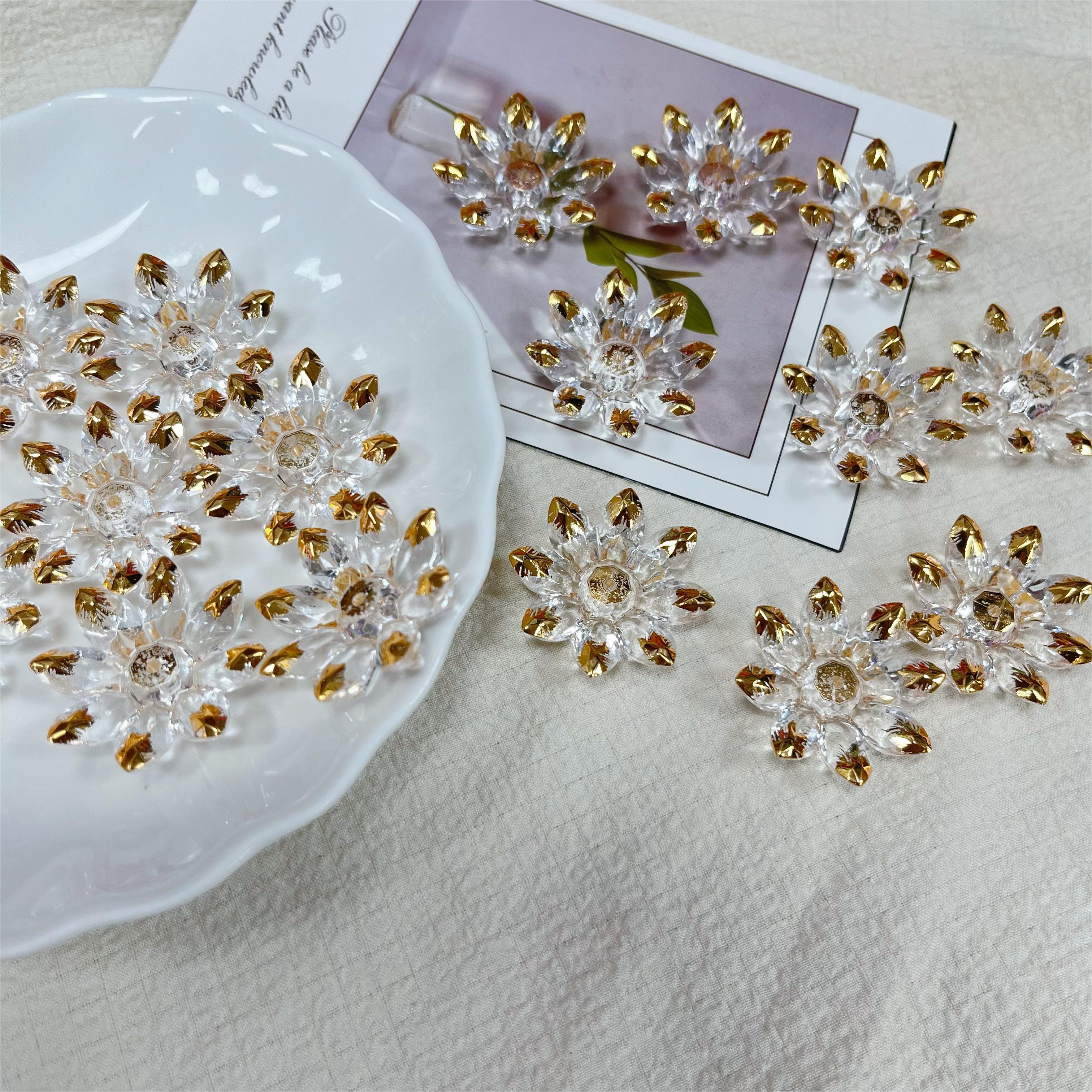 Factory direct sale Transparent bronzing Lotus beads 3D ABS pearl for Clothing accessories